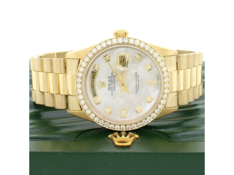 Rolex President Day-Date 18K Gold 36MM With Custom Diamond Dial And Bezel: Rolex President Day-Date 18K Gold 36MM With Custom Diamond Dial And Bezel Product Code: 254512567642-E Brand: Rolex Condition: Pre-Owned Model: President Day-Date Details: Item Specifics:Bezel: Custom
