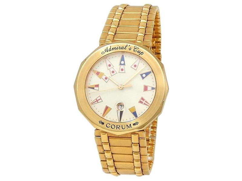 Corum Admirals Cup 18k Yellow Gold Quartz White Mens Watch 39.810