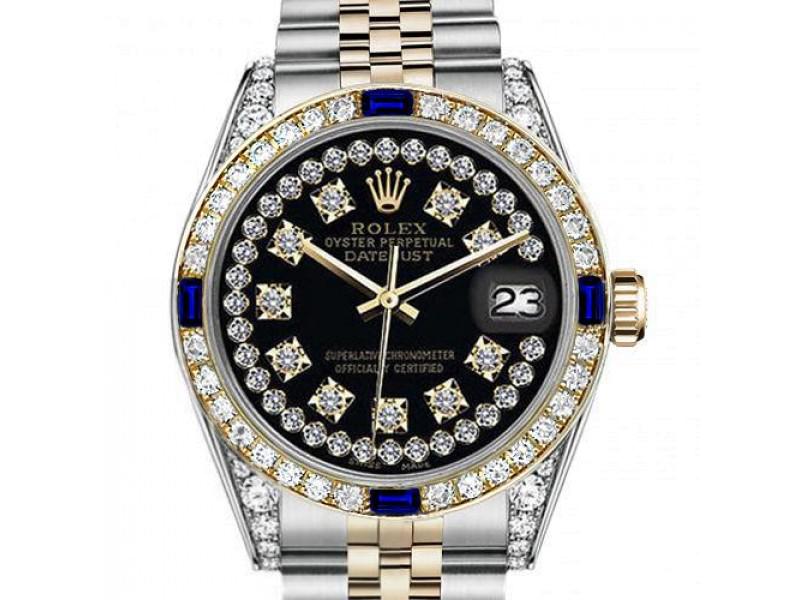 Mens Rolex 36mm Datejust Two Tone Jubilee Glossy Black String Diamond Accent Dial Bezel + Lugs +: Mens Rolex 36mm Datejust Two Tone Jubilee Glossy Black String Diamond Accent Dial Bezel + Lugs + Sapphire Product Code: 36230-E21A8 Brand: Rolex Condition: Pre-Owned Details: Mens Rolex 36mm Datejust