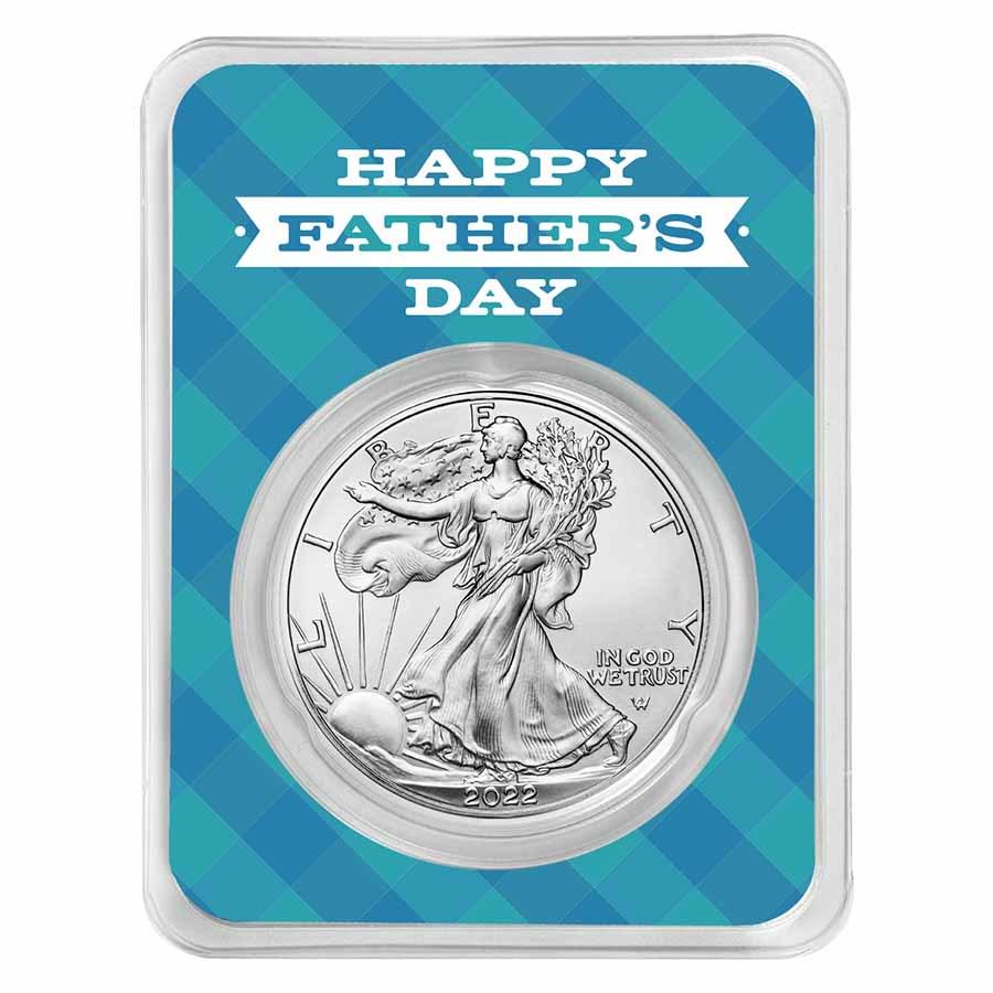 2022 1 oz Silver Eagle - w/Happy Father's Day, Plaid Card, In TEP: 2022 1 oz Silver Eagle - w/Happy Father's Day, Plaid Card, In TEP Product ID: 244022 Year: 2022 Grade: Brilliant Unc Grade Service: Other Denomination: 1 Dollar Mint Mark: W - West Point (Not Show
