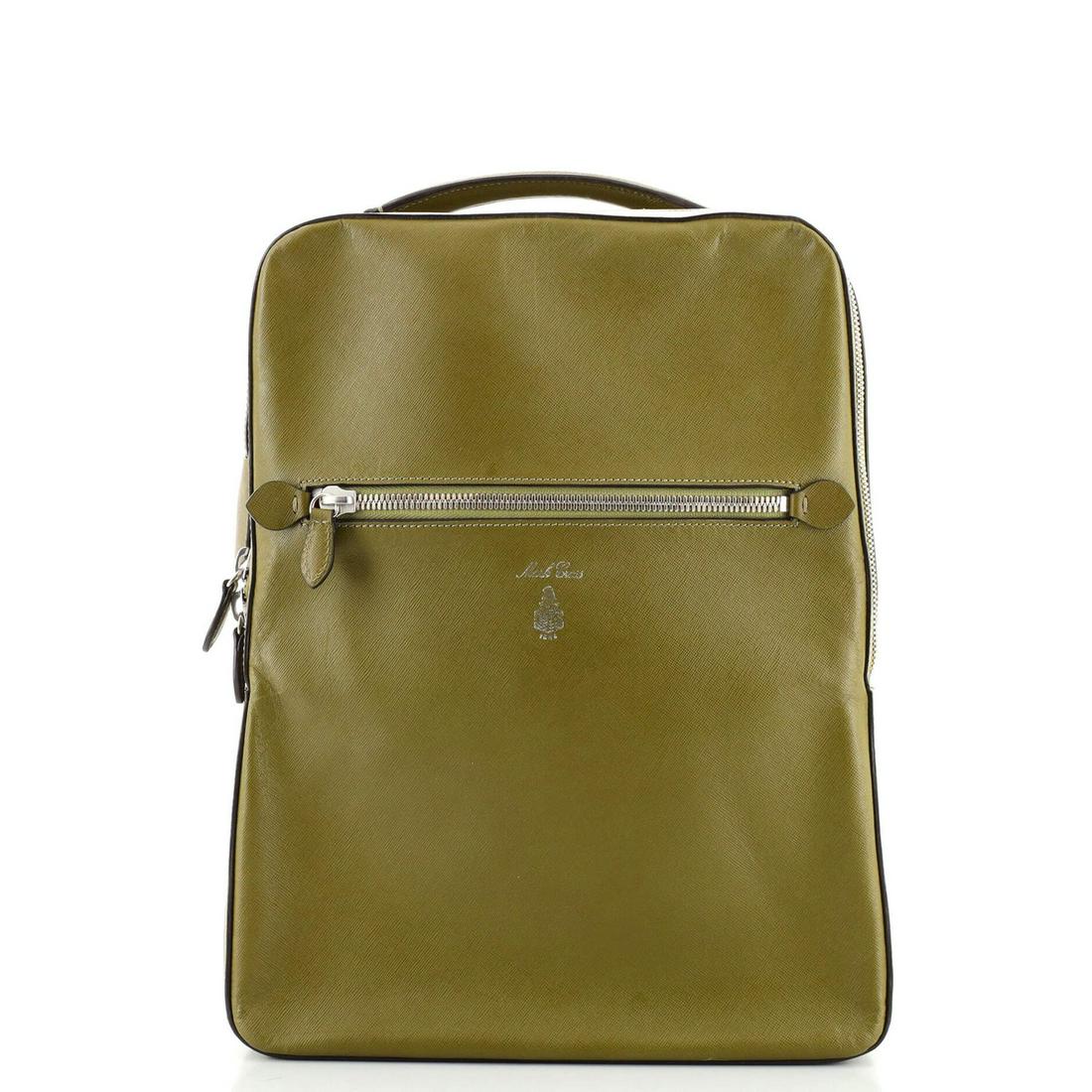 Mark Cross Alexander Backpack Leather: Mark Cross Alexander Backpack Leather Exterior Color: Green Interior Color: Red Exterior Material: Leather Interior Material: Fabric Hardware Color: Silver Accessories: Clochette SKU: HB