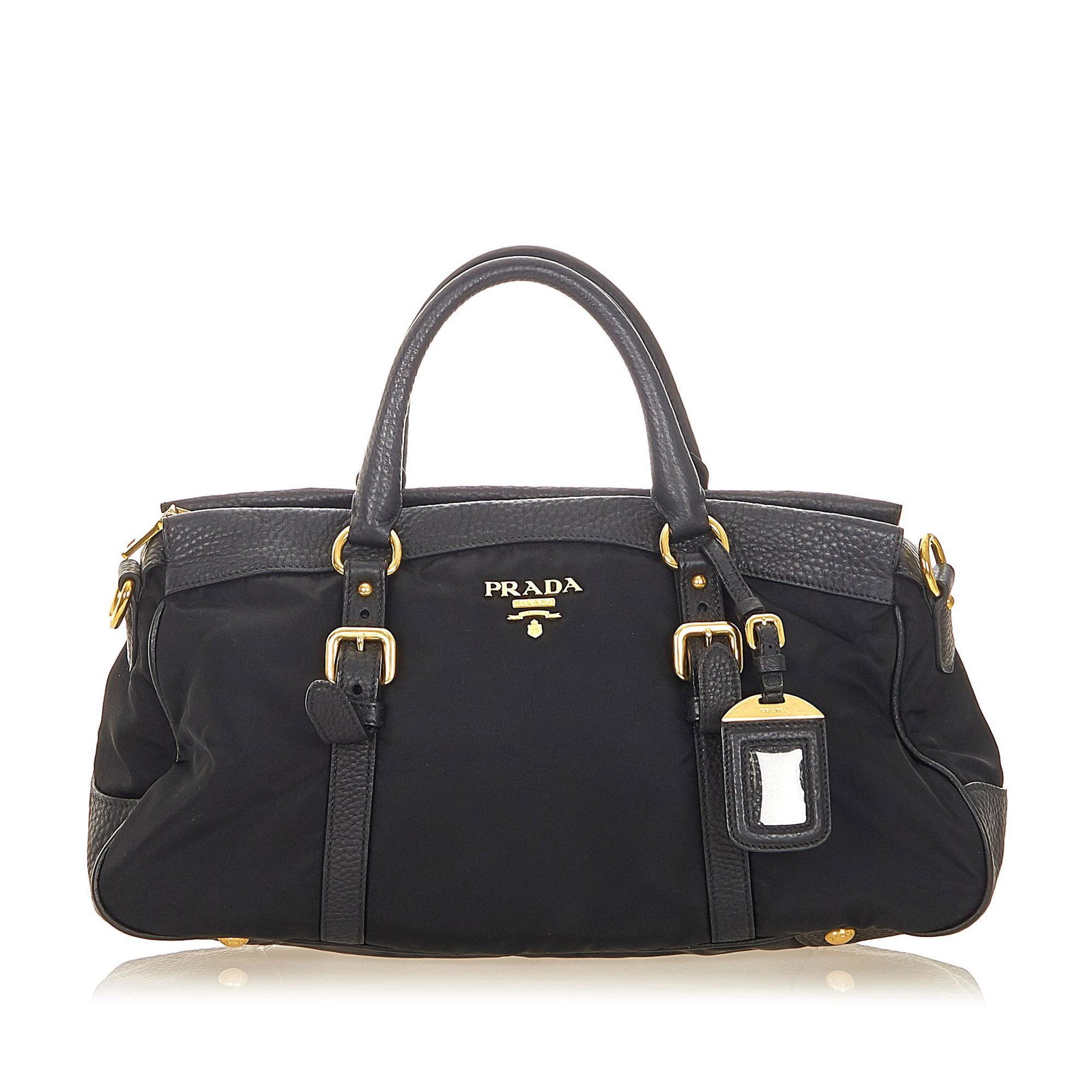 Prada Tessuto Handbag: Prada Tessuto Handbag Condition Quality: Fair Color: Black Height: 8 in. Length: 12.75 in. Material: Nylon Width: 5.25 in. Item Condition: Pre Owned SKU: SHG-31502 Found