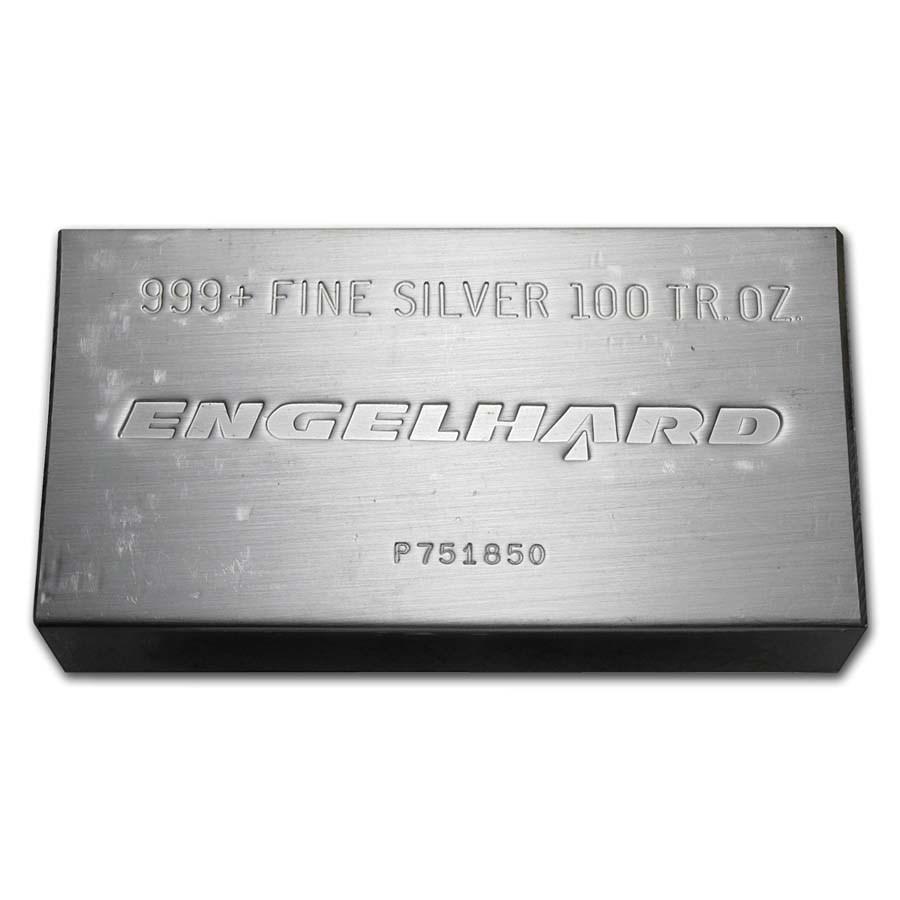 100 oz Silver Bar - Engelhard (Struck, Triangle): 100 oz Silver Bar - Engelhard (Struck, Triangle) Product ID: 69622 Year: N/A Grade: None Grade Service: None Denomination: N/A Mint Mark: N/A - Not Available Metal Content: 100 troy oz <b