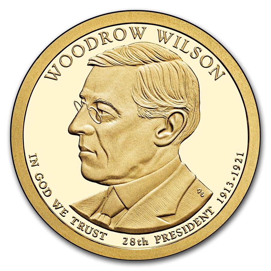 2013-S Woodrow Wilson Presidential Dollar Proof: 2013-S Woodrow Wilson Presidential Dollar Proof Product ID: 212021 Year: 2013 Grade: Proof Grade Service: None Denomination: $1.00 Mint Mark: S - San Francisco Metal Content: 0 troy oz