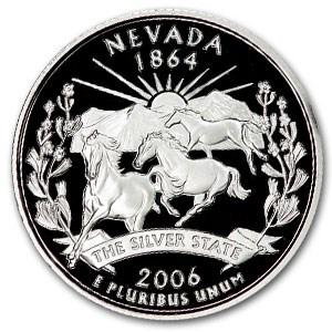 2006-S Nevada State Quarter Gem Proof (Silver): 2006-S Nevada State Quarter Gem Proof (Silver) Product ID: 47206 Year: 2006 Grade: Gem Proof Grade Service: None Denomination: 25 Cents Mint Mark: S - San Francisco Metal Content: 0.1808
