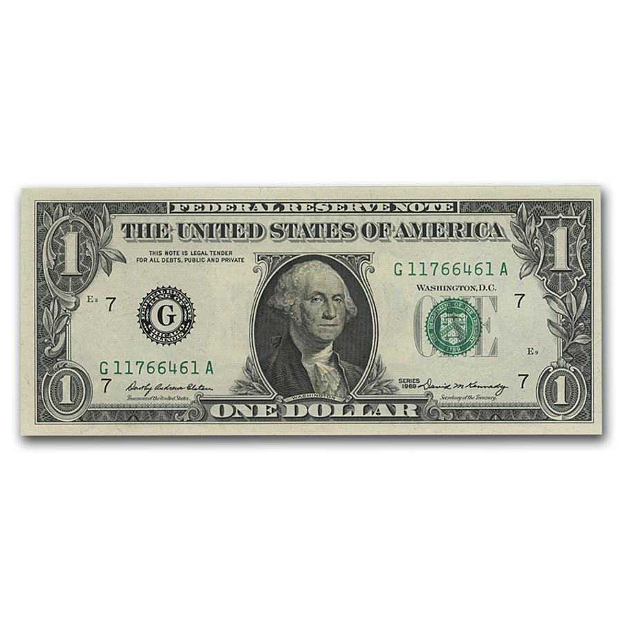 1969 (G-Chicago) $1.00 FRN CU (Fr#1903-G): 1969 (G-Chicago) $1.00 FRN CU (Fr#1903-G) RBJ No: 18109 Year: 1969 Grade: (U) Crisp Unc Grade Service: None Denomination: $1.00 Dollar Mint Mark: G - Chicago Metal Content: 0 troy oz
