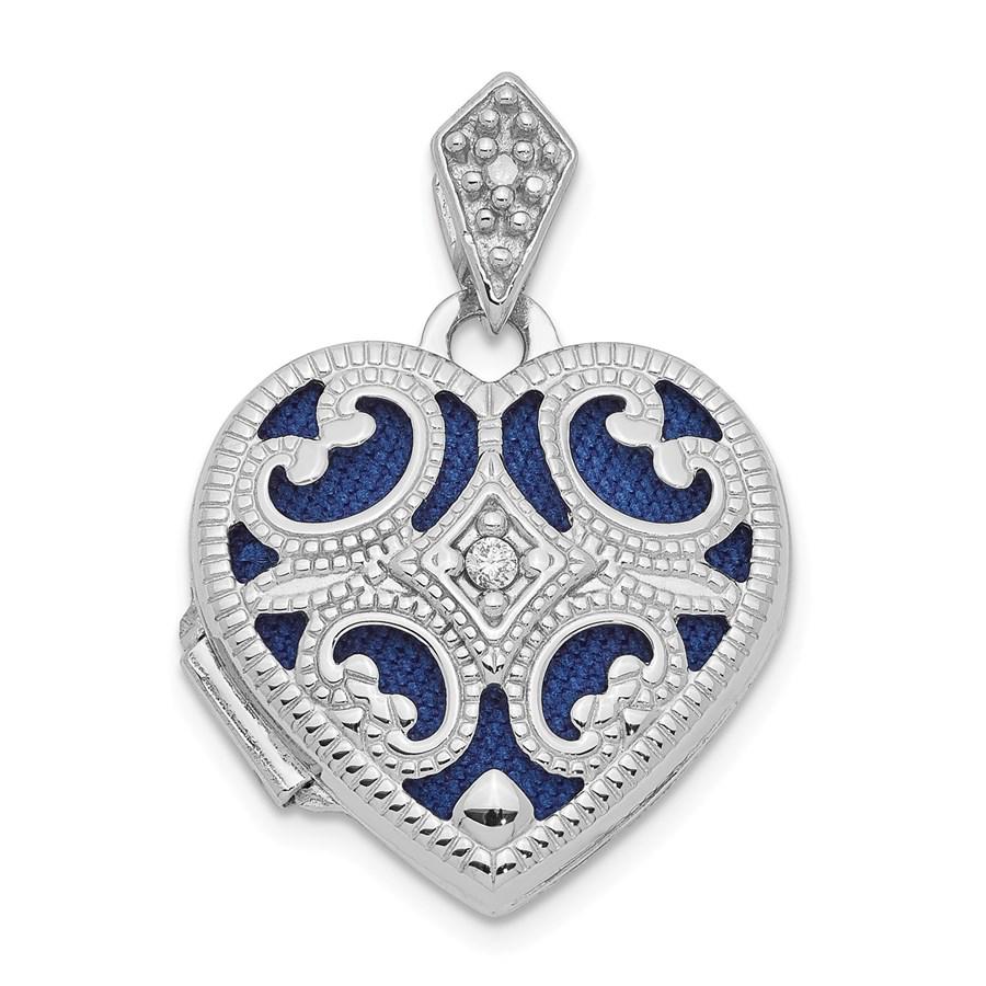 14k White Gold 15 mm Diamond Heart Locket: 14k White Gold 15 mm Diamond Heart Locket RBJ No: 202476 Metal: Gold Purity: 14K Metal Weight: 1.25 GM Carat Weight: 0.015 Stone Type: Diamond