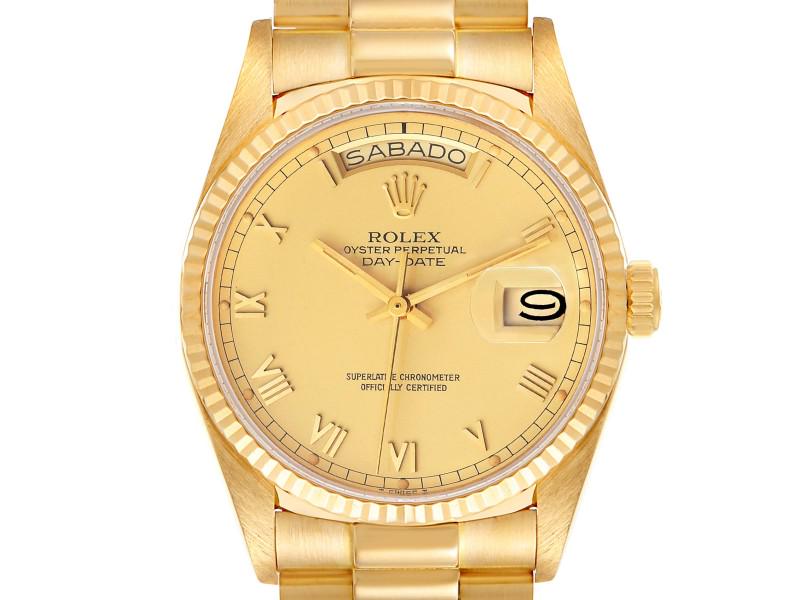 Rolex President Day-Date 36mm Yellow Gold Champagne Dial Mens Watch: Rolex President Day-Date 36mm Yellow Gold Champagne Dial Mens Watch Rolex President Day-Date 36mm Yellow Gold Champagne Dial Mens WatchOfficially certified chronometer self-winding movement. 18k yello