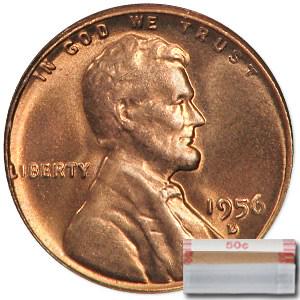 1956-D Lincoln Cent 50-Coin Roll BU: 1956-D Lincoln Cent 50-Coin Roll BU Product ID: 9296 Year: 1956 Grade: Brilliant Unc Grade Service: None Denomination: $0.01 Mint Mark: D - Denver Metal Content: 0 troy oz Purity