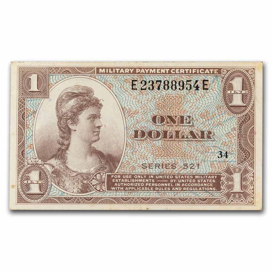 MPC Series 521 $1.00 XF: MPC Series 521 $1.00 XF SKU: RBJ251791 Year: varies Grade: Extra Fine Grade Service: None Denomination: 1 Dollar Mint Mark: N/A - Not Available Metal Content: 0 troy oz Purity: N