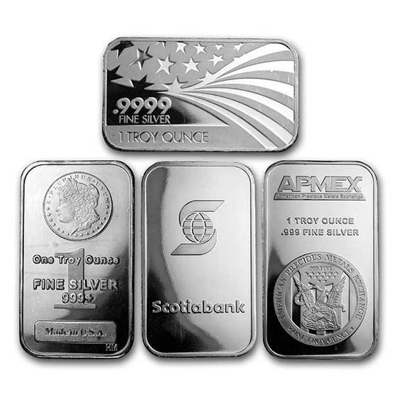 1 oz Silver Bar - Secondary Market: 1 oz Silver Bar - Secondary Market SKU: RBJ22 Year: N/A Grade: None Grade Service: None Mint Mark: N/A - Not Available Metal Content: 1 troy oz Purity: .999 Thickness: Varies mm