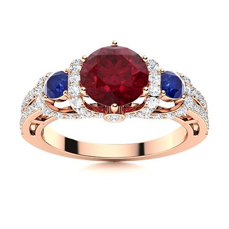 Natural 2.16 CTW Ruby, Sapphire & Diamond Engagement Ring 14K Rose Gold: Natural 2.16 CTW Ruby, Sapphire & Diamond Engagement Ring 14K Rose Gold Manufacturer's Suggested Retail Price: $10650.00 Center Stone: 1 Ruby @ 1.31 ctw Center Stone Color: Red Center Stone Clarity: A