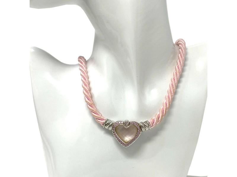 Judith Ripka Sterling Silver heart pendant on pink rope necklace: Judith Ripka Sterling Silver heart pendant on pink rope necklace Product Code: 193923567130-E Brand: Judith Ripka Condition: Pre-Owned Metal: Sterling Silver Model: 193923567130-E Item Specifics:B