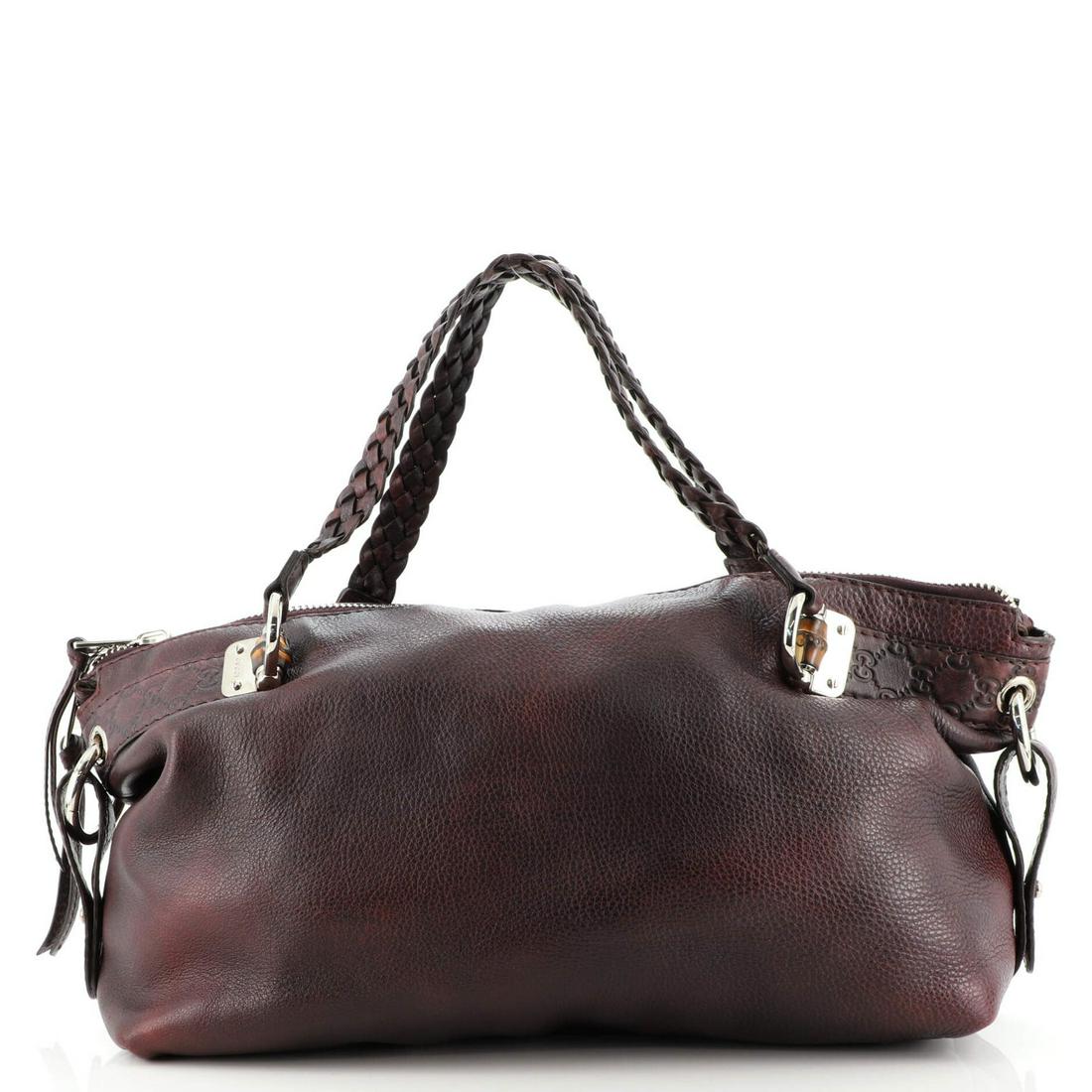 Gucci Bamboo Bar Shoulder Bag Leather Medium: Gucci Bamboo Bar Shoulder Bag Leather Medium Exterior Color: Purple Interior Color: Brown Exterior Material: Leather Interior Material: Fabric Hardware Color: Silver Accessories: No accessories <b