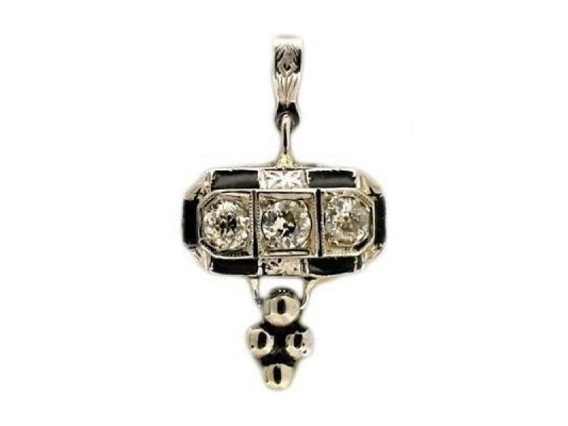 Platinum 1920s Art Deco Black Enamel European Cut Diamond Pendant: Platinum 1920s Art Deco Black Enamel European Cut Diamond Pendant Product Code: 367-351-415-01C9A Condition: Pre-Owned Metal: Platinum Stone: Diamond Size and Fit: 1 x 5/8 inches Gender: WomensCon