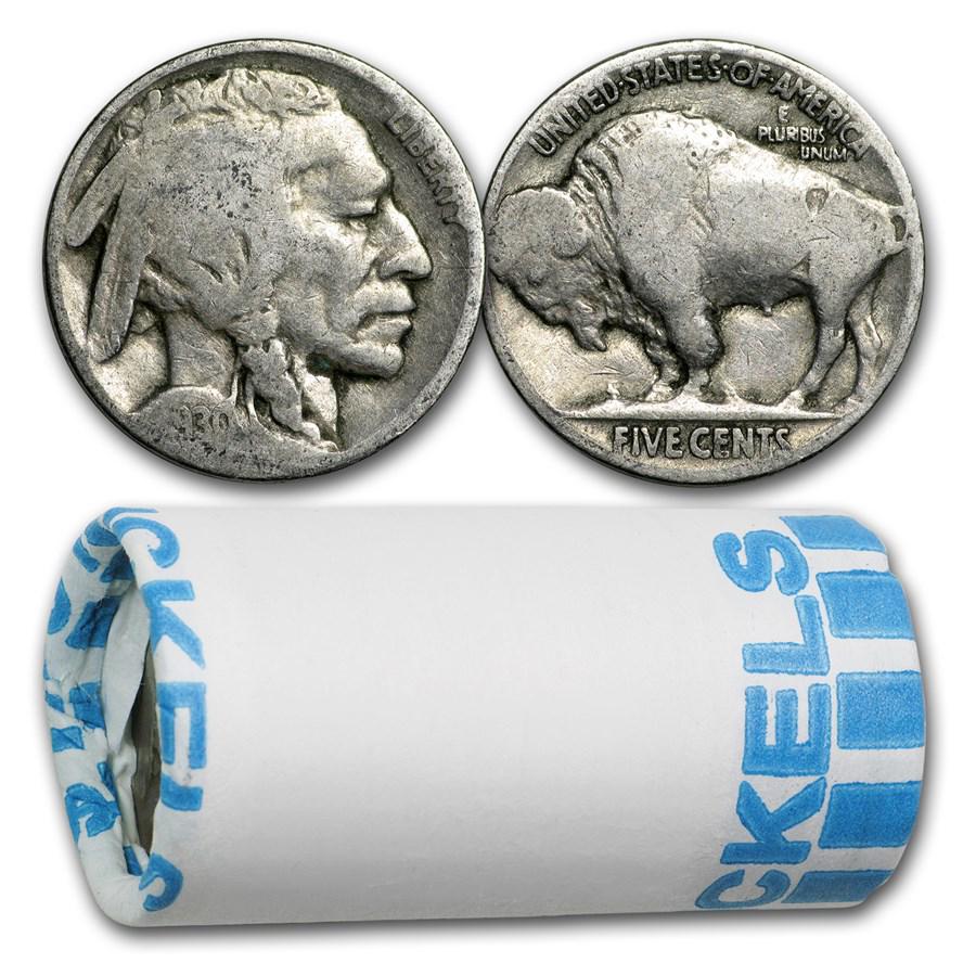 1913-1938 Buffalo Nickels $1 Face Value Roll (Partial Dates): 1913-1938 Buffalo Nickels $1 Face Value Roll (Partial Dates) SKU: RBJ169500 Year: Random Grade: Other Grade Service: None Denomination: $0.05 Mint Mark: Varies Metal Content: 0 troy oz