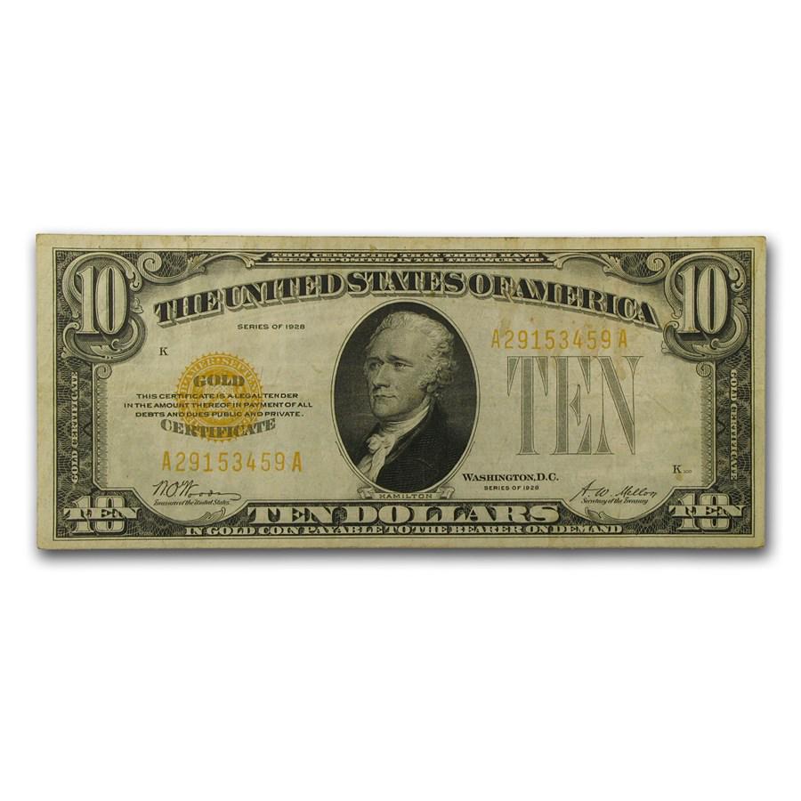 1928 $10 Gold Certificate VF (Fr#2400): 1928 $10 Gold Certificate VF (Fr#2400) SKU: RBJ17595 Year: 1928 Grade: Very Fine Grade Service: None Denomination: $10 Mint Mark: N/A - Not Available Metal Content: 0 troy oz Pur