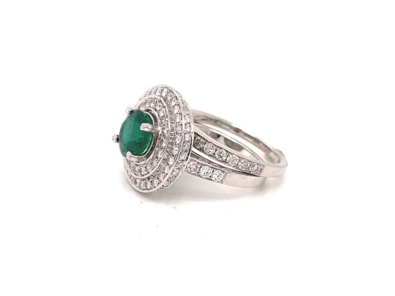 Emerald and Diamond Double Frame Bridal Set Ring in 14K White Gold: Emerald and Diamond Double Frame Bridal Set Ring in 14K White Gold Product Code: EMERALDAND-628E71B528706 Condition: Never Worn Final Sale: THIS ITEM IS FINAL SALE AND NOT RETURNABLE. Crafted in 14K w
