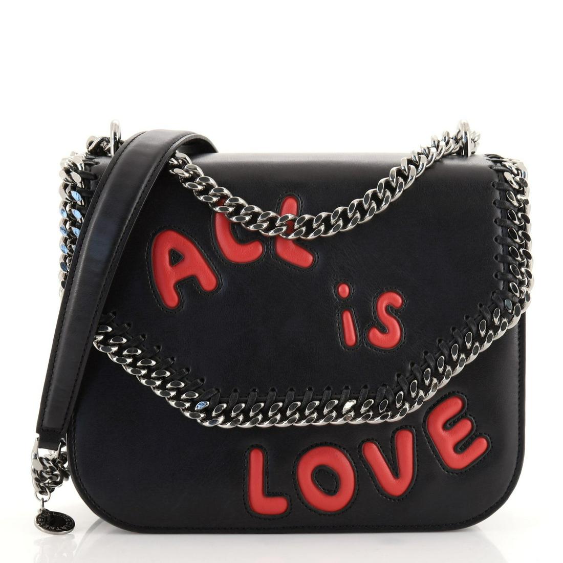 Stella McCartney Falabella Box Crossbody Bag Embroidered Faux Leather Mini: Stella McCartney Falabella Box Crossbody Bag Embroidered Faux Leather Mini Exterior Color: Black Interior Color: Red Exterior Material: Faux Leather Interior Material: Microfiber Hardware Color: Gun M