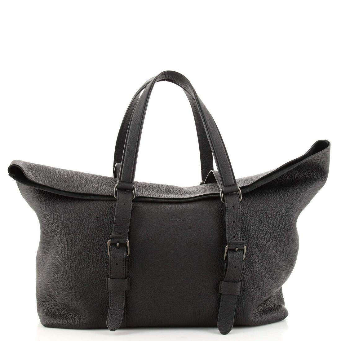 Gucci Holdall Weekender Tote Leather Medium: Gucci Holdall Weekender Tote Leather Medium Exterior Color: Black Interior Color: Black Exterior Material: Leather Interior Material: Suede Hardware Color: Gun Metal Accessories: No accessories <b