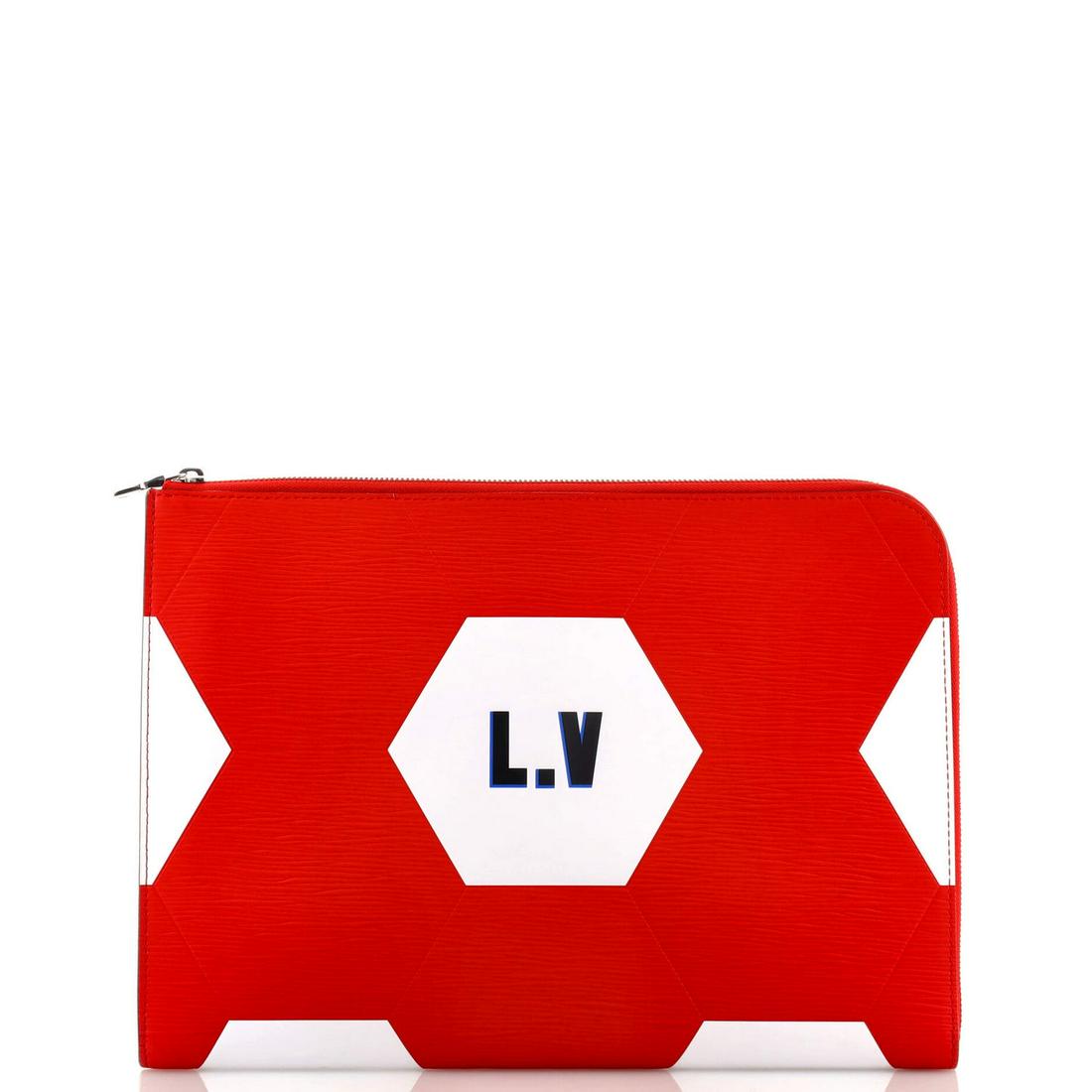 Louis Vuitton Pochette Jour Limited Edition FIFA World Cup Epi Leather GM: Louis Vuitton Pochette Jour Limited Edition FIFA World Cup Epi Leather GM Exterior Color: Red, White Interior Color: Red Exterior Material: Leather Interior Material: Fabric Hardware Color: Silver
