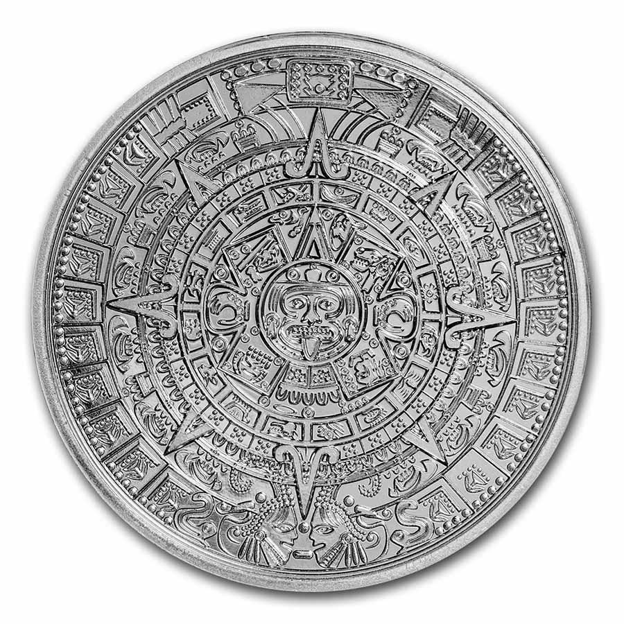 1 oz Silver Round - Aztec: 1 oz Silver Round - Aztec Product ID: RBJ252138 Year: N/A Grade: None Grade Service: None Denomination: 1 oz Mint Mark: N/A - Not Available Metal Content: 1 troy oz Purity: .999