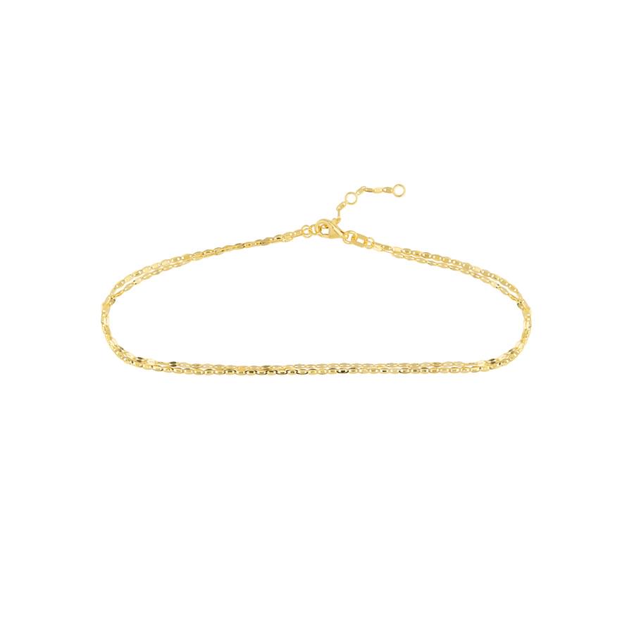 14K Yellow Gold Valentino & Hammered Chain Anklet - 10 in.: 14K Yellow Gold Valentino & Hammered Chain Anklet - 10 in. Product ID: RBJ261197 Purity: 14K Finish: Polished Length Of Item: 10in Chain Type: Valentino Chain Width: 1.25mm Clasp/Connecto