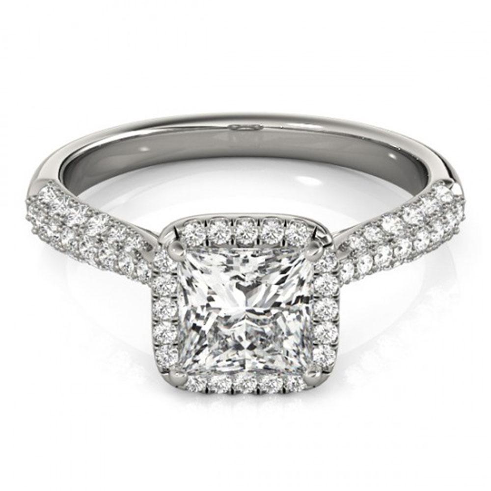 1.15 ctw Certified VS/SI Princess Diamond Halo Ring 18k White Gold: 1.15 ctw Certified VS/SI Princess Diamond Halo Ring 18k White Gold Item: Diamond Wedding Ring Total Gem weight: 1.15 carats Metal: Solid 18k White Gold Gold Product Weight: Approx. 5.5 grams Jewe