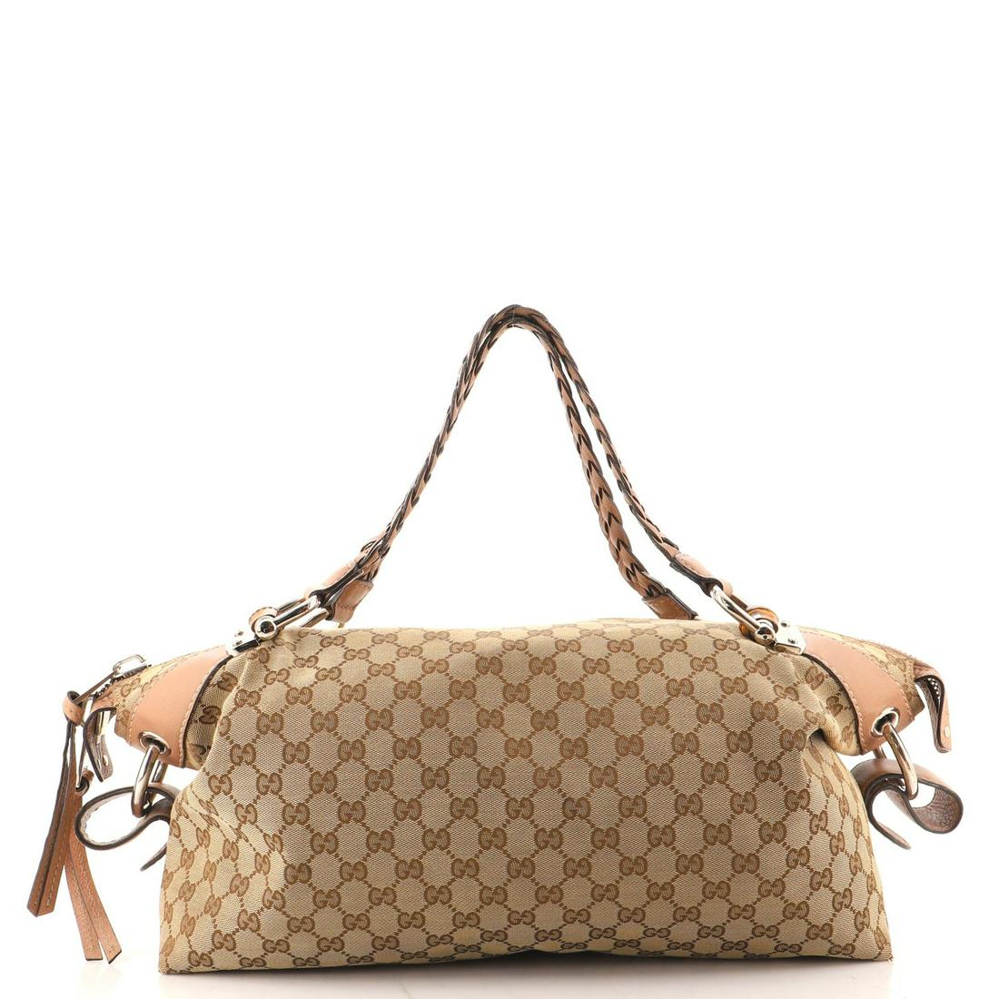 Gucci Bamboo Bar Shoulder Bag GG Canvas Medium: Gucci Bamboo Bar Shoulder Bag GG Canvas Medium Exterior Color: Brown Interior Color: Neutral Exterior Material: Canvas (Plain) Interior Material: Fabric Hardware Color: Silver Accessories: No acce