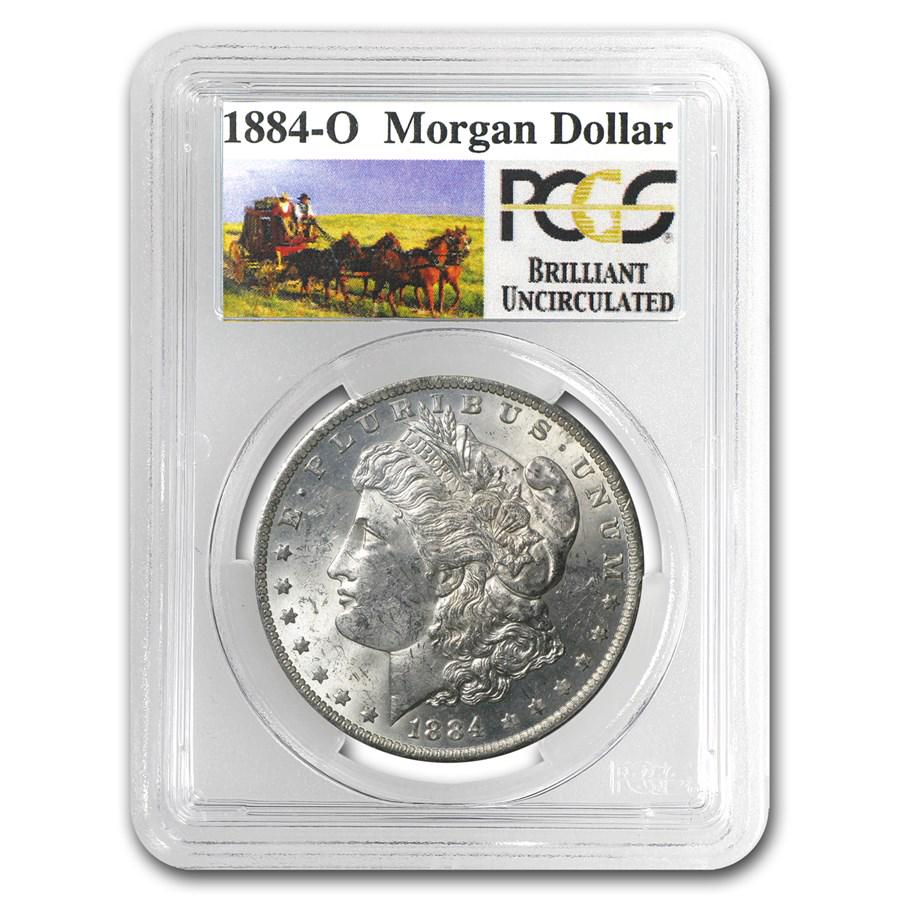 1884-O Stage Coach Morgan Dollar BU PCGS: 1884-O Stage Coach Morgan Dollar BU PCGS Product ID: 9665 Year: 1884 Grade: Brilliant Unc Grade Service: PCGS Denomination: $1.00 Dollar Mint Mark: O - New Orleans Metal Content: 0.7734 t