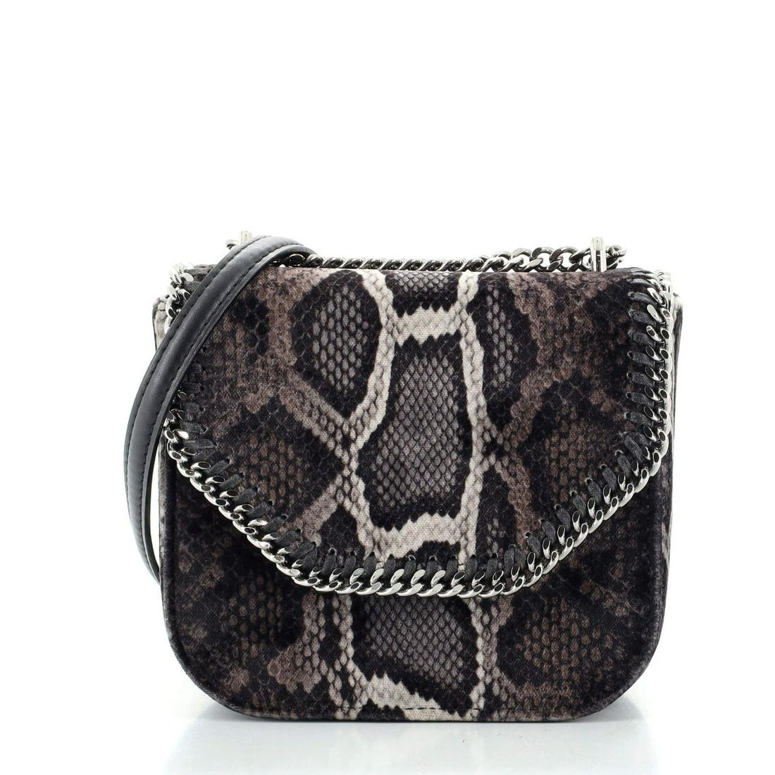 Falabella Box Shoulder Bag Snake Print Velvet Small Stella McCartney: Falabella Box Shoulder Bag Snake Print Velvet Small Stella McCartney Exterior Color: Print Interior Color: Gray Exterior Material: Velvet Interior Material: Microfiber Hardware Color: Gun Metal Ac