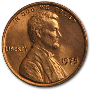 1975 Lincoln Cent BU (Red): 1975 Lincoln Cent BU (Red) Product ID: 6769 Year: 1975 Grade: Brilliant Unc Grade Service: None Denomination: $0.01 Mint Mark: P - Philadelphia (Not Shown) Metal Content: 0 troy oz