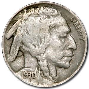 1930 Buffalo Nickel Good+: 1930 Buffalo Nickel Good+ Product ID: 7967 Year: 1930 Grade: Good Grade Service: None Denomination: $0.05 Mint Mark: P - Philadelphia (Not Shown) Metal Content: 0 troy oz Purity: