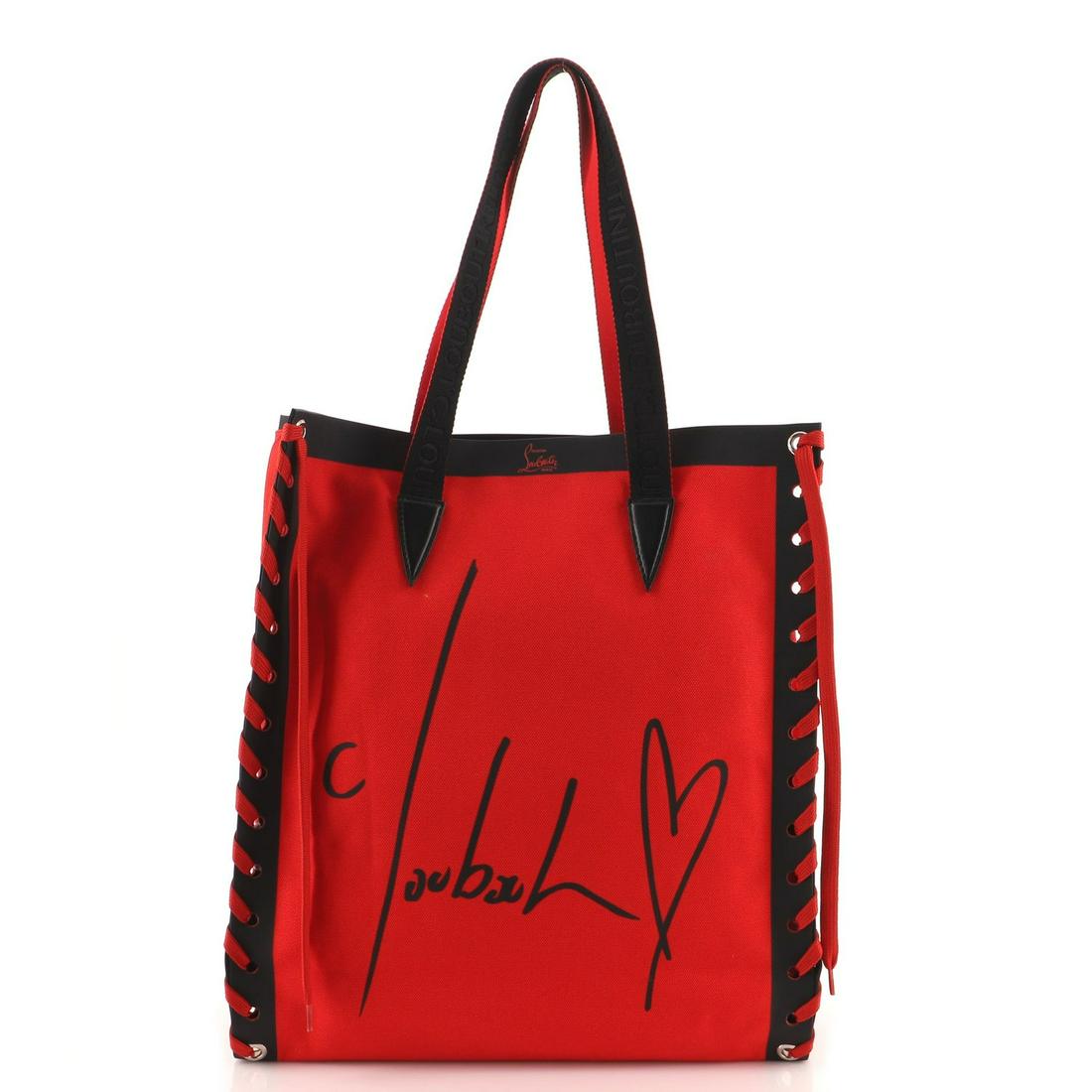 Cabalace Tote Printed Canvas with Leather Christian Louboutin: Cabalace Tote Printed Canvas with Leather Christian Louboutin Exterior Color: Red Interior Color: Red Exterior Material: Canvas Plain Interior Material: Fabric Hardware Color: Silver Accessories: