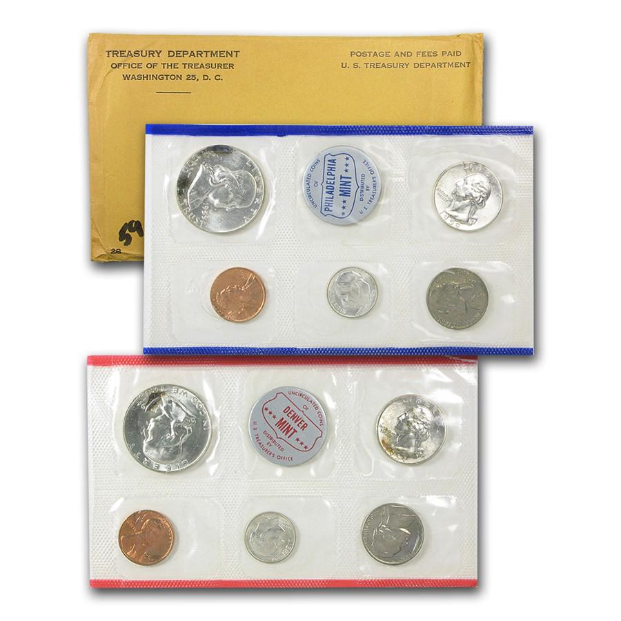 1959 U.S. Mint Set: 1959 U.S. Mint Set Product ID: 1226 Year: 1959 Grade: Brilliant Unc Grade Service: None Denomination: Varies Mint Mark: Varies Metal Content: 1.2155 troy oz Purity: Other