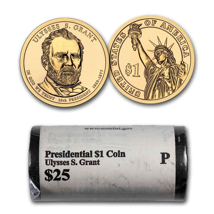 2011-P Ulysses S. Grant Presidential Dollar 25-Coin Roll BU: 2011-P Ulysses S. Grant Presidential Dollar 25-Coin Roll BU Product ID: 229340 Year: 2011 Grade: Brilliant Unc Grade Service: None Denomination: 1 Dollar Mint Mark: P - Philadelphia Metal