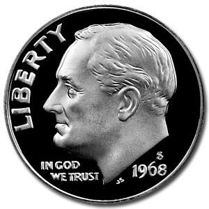 1968-S Roosevelt Dime Gem Proof: 1968-S Roosevelt Dime Gem Proof Product ID: 8676 Year: 1968 Grade: Gem Proof Grade Service: None Denomination: 10 Cents Mint Mark: S - San Francisco Metal Content: 0 troy oz Puri