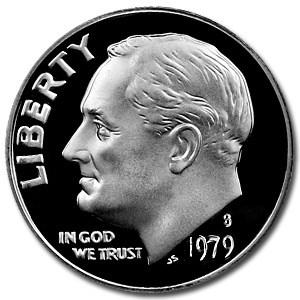 1979-S Roosevelt Dime Type I Gem Proof: 1979-S Roosevelt Dime Type I Gem Proof Product ID: 8683 Year: 1979 Grade: Gem Proof Grade Service: None Denomination: 10 Cents Mint Mark: S - San Francisco Metal Content: 0 troy oz