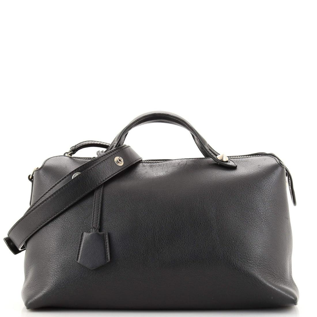 Fendi By The Way Satchel Calfskin Large: Fendi By The Way Satchel Calfskin Large Exterior Color: Black Interior Color: Black Exterior Material: Leather Interior Material: Fabric Hardware Color: Silver Accessories: Clochette, Detachable S