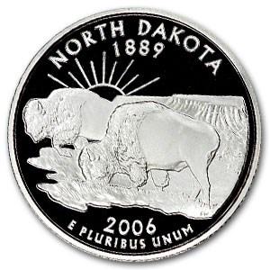 2006-S North Dakota State Quarter Gem Proof (Silver): 2006-S North Dakota State Quarter Gem Proof (Silver) Product ID: 47209 Year: 2006 Grade: Gem Proof Grade Service: None Denomination: 25 Cents Mint Mark: S - San Francisco Metal Content: 0