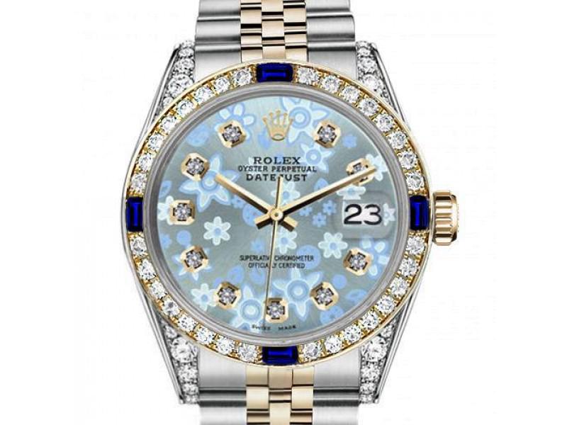 mens Rolex 36mm Datejust Two Tone Jubilee Glossy Ice Blue Flower Dial Diamond Accen Bezel + Lugs +: mens Rolex 36mm Datejust Two Tone Jubilee Glossy Ice Blue Flower Dial Diamond Accen Bezel + Lugs + Sapphire Product Code: 36231-E21A8 Brand: Rolex Condition: Pre-Owned Item Details:mens Rolex 36mm Dat