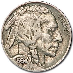 1934 Buffalo Nickel Good+: 1934 Buffalo Nickel Good+ Product ID: 7969 Year: 1934 Grade: Good Grade Service: None Denomination: $0.05 Mint Mark: P - Philadelphia (Not Shown) Metal Content: 0 troy oz Purity: