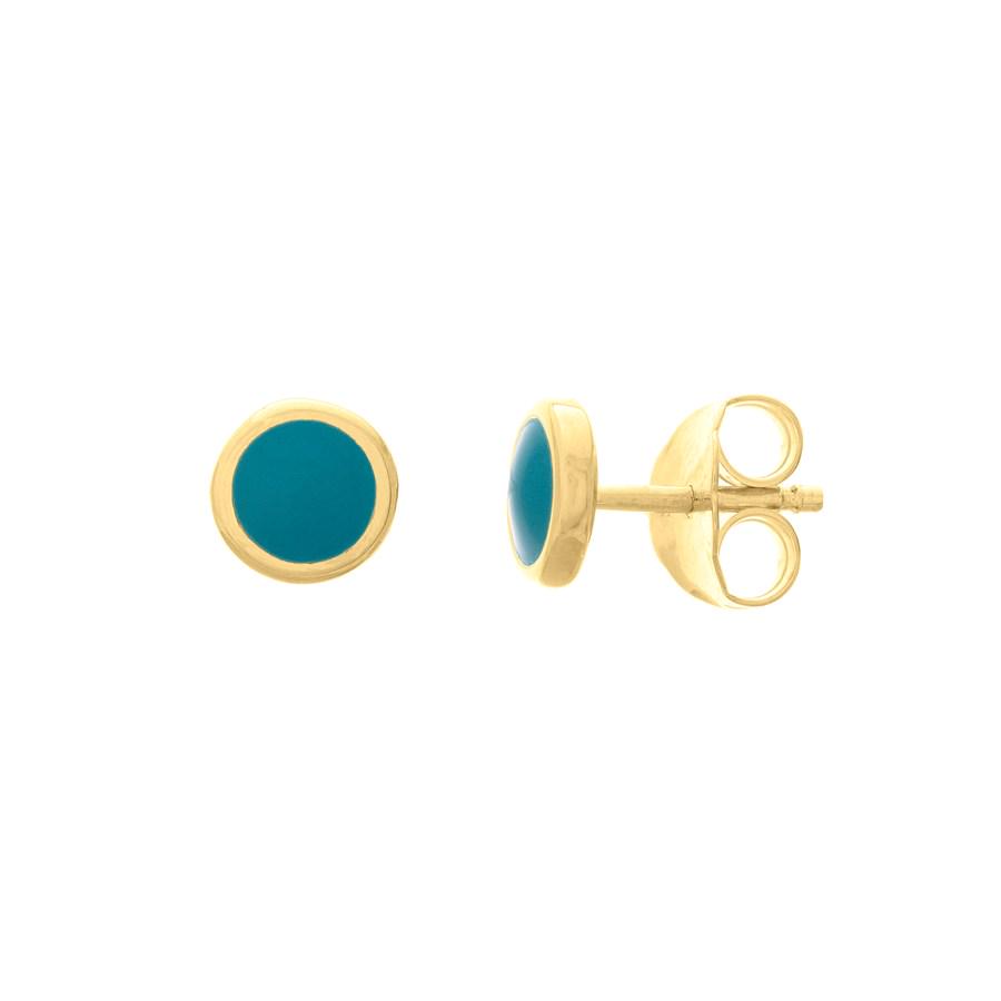 14K Yellow Gold Turquoise Enamel Round Stud Earrings: 14K Yellow Gold Turquoise Enamel Round Stud Earrings Product Id: 242831 Purity: 14K Finish: Polished Earring Closure: Post & Nut Earring Type: Studs