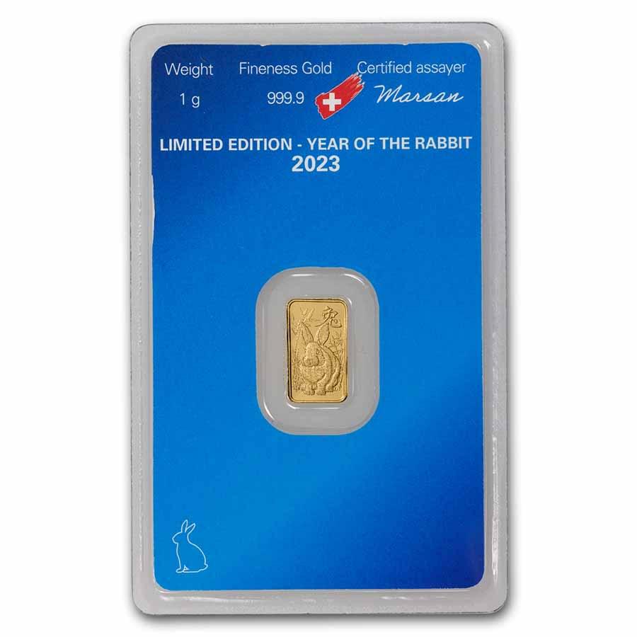 1 gram Gold Bar - Lunar Year of the Rabbit Argor-Heraeus (Assay): 1 gram Gold Bar - Lunar Year of the Rabbit Argor-Heraeus (Assay) Product ID: 262834 Year: 2023 Grade: None Grade Service: Assay Card Mint Mark: N/A - Not Available Metal Content: 0.0322 troy oz
