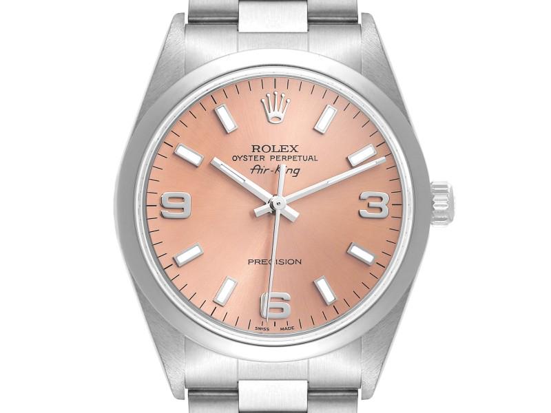 Rolex Air King Salmon Dial Domed Bezel Steel Mens Watch: Rolex Air King Salmon Dial Domed Bezel Steel Mens Watch Product Code: 48856-34CB0 Brand: Rolex Condition: Pre-Owned Details: Rolex Air King Salmon Dial Domed Bezel Steel Mens Watch Automaticself-windi
