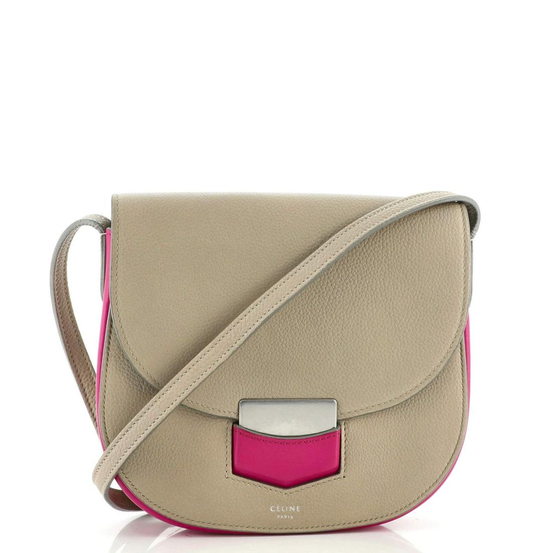 Celine Trotteur Crossbody Bag Grainy Leather Small: Celine Trotteur Crossbody Bag Grainy Leather Small Exterior Color: Neutral, Pink Interior Color: Neutral Exterior Material: Grainy Leather Interior Material: Leather Hardware Color: Silver Accesso