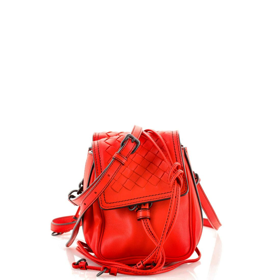 Bottega Veneta Double Sided Saddle Flap Crossbody Bag Leather and Intrecciato Nappa Small: Bottega Veneta Double Sided Saddle Flap Crossbody Bag Leather and Intrecciato Nappa Small Exterior Color: Red Interior Color: Brown Exterior Material: Leather Interior Material: Suede Hardware Color: