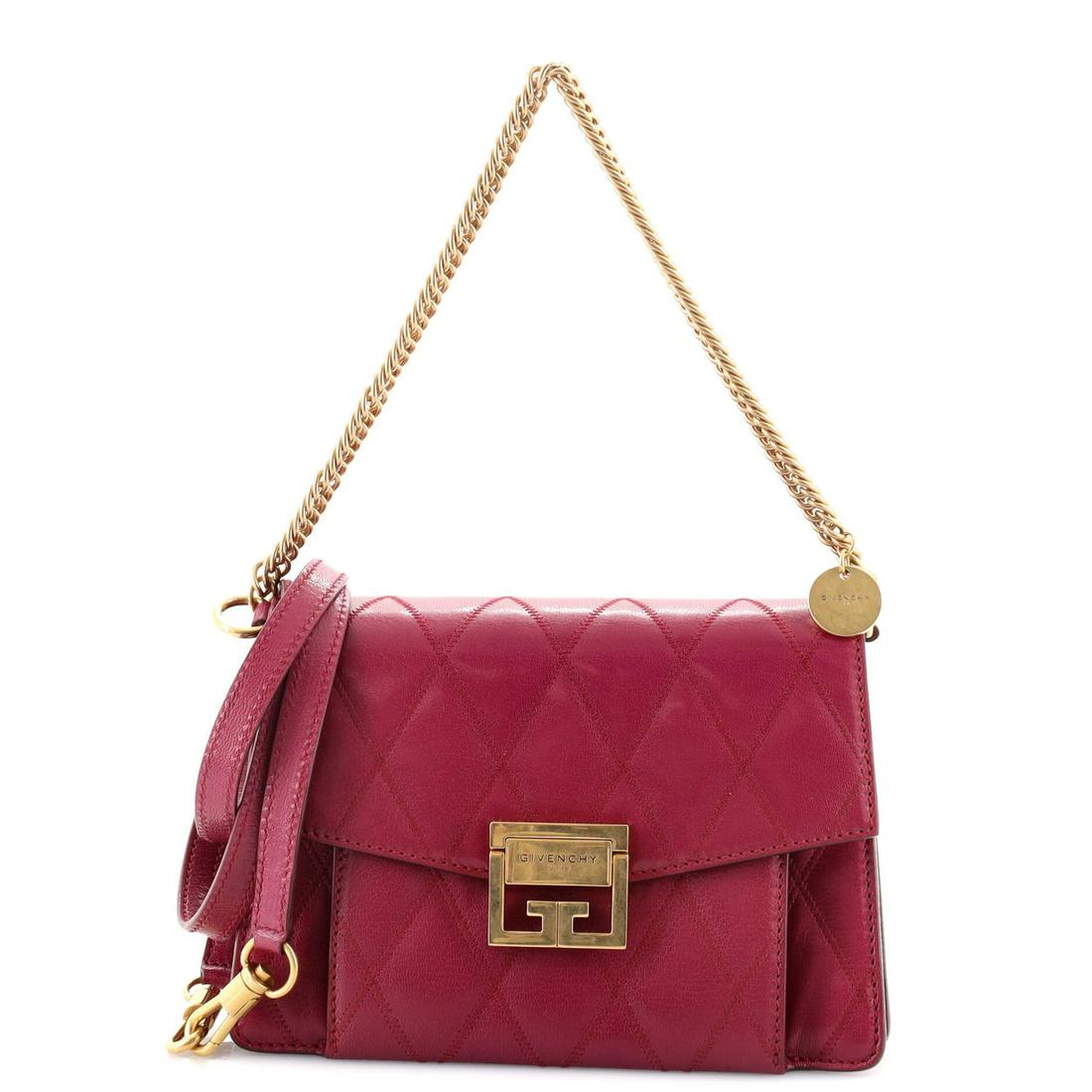 Givenchy GV3 Flap Bag Quilted Leather Small: Givenchy GV3 Flap Bag Quilted Leather Small Exterior Color: Purple Interior Color: Neutral Exterior Material: Leather Interior Material: Microfiber Hardware Color: Aged Gold Accessories: Dust bag,