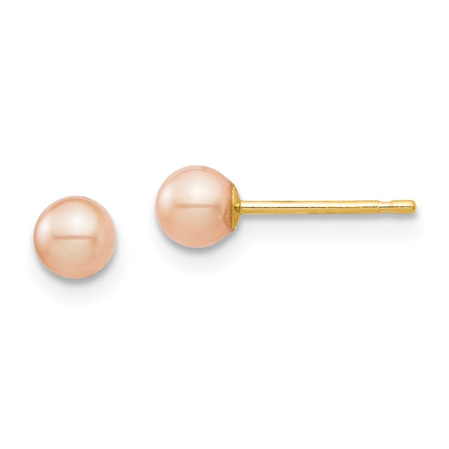 14k Yellow Gold Pink Round Pearl Stud Post Earrings - 3-4 mm: 14k Yellow Gold Pink Round Pearl Stud Post Earrings - 3-4 mm Product Id: 184814 Metal: Gold Purity: 14K Finish: Polished Length Of Item: 3.98 mm Stone Type: Pearl Stone Color: Pink <b