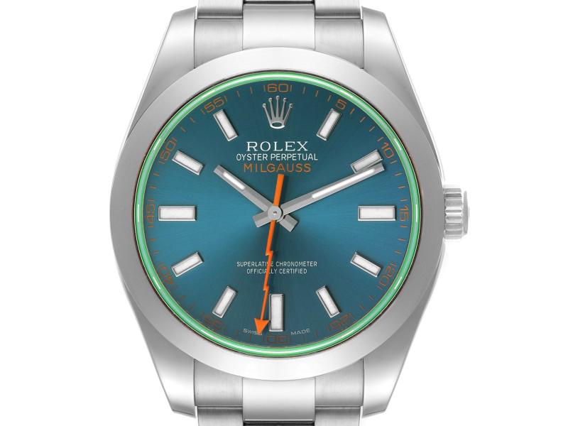 Rolex Milgauss Blue Dial Green Crystal Steel Mens Watch: Rolex Milgauss Blue Dial Green Crystal Steel Mens Watch Product Code: 41835-34CB0 Brand: Rolex Condition: Pre-Owned